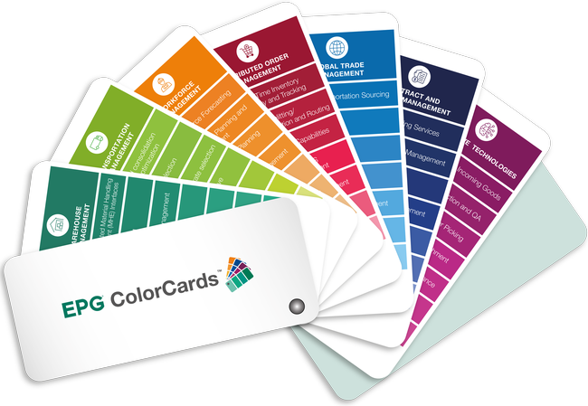 Pour mieux conceptualiser le paysage de la SCE, les ColorCards d'EPG sont organisées en six catégories : Gestion d'entrepôt, Gestion des échanges commerciaux internationaux, Gestion du personnel, Gestion des contrats et de la facturation, Gestion du transport et Gestion des commandes distribuées. Inspiré des systèmes de correspondance de couleurs tels que le Pantone, chaque capacité est associée à une couleur spécifique.