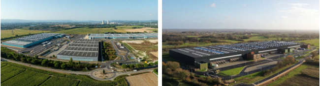 À gauche, le hub logistique de Bollène, situé dans le Vaucluse ; à droite, le site logistique d’Ozeraye, en Loire-Atlantique.<br>
                            Crédit photo : Altarea