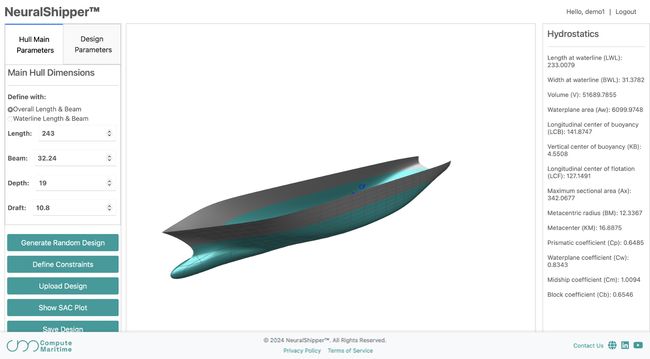 Aperçu de l’interface de démonstration de NeuralShipper, montrant les fonctionnalités du modèle de base. <br>
          Crédit image : Compute Maritime